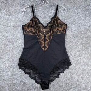 Pinsy Sculpting Lace Shapewear Bodysuit Womens XL Black Lined Comfort One Piece